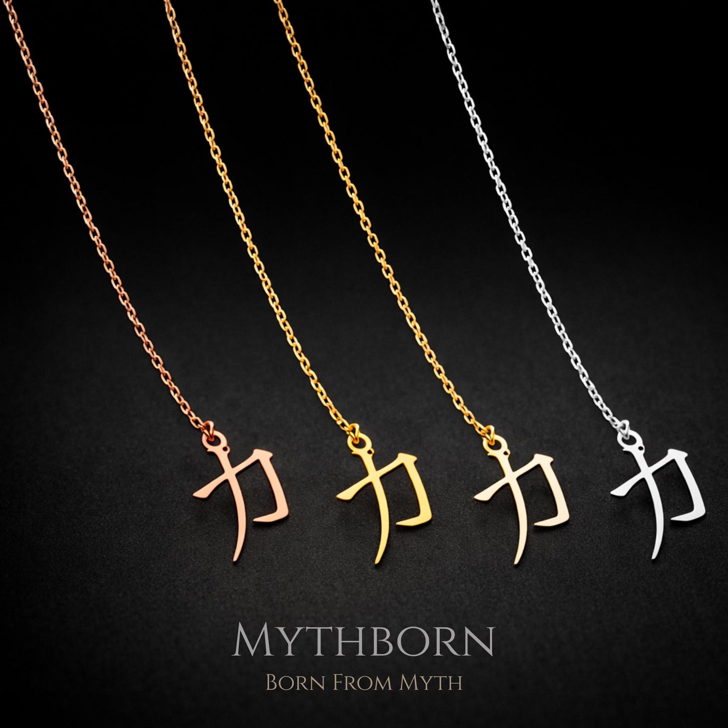 Kanji Strength Necklace with symbolic chikara pendant in 925 sterling silver