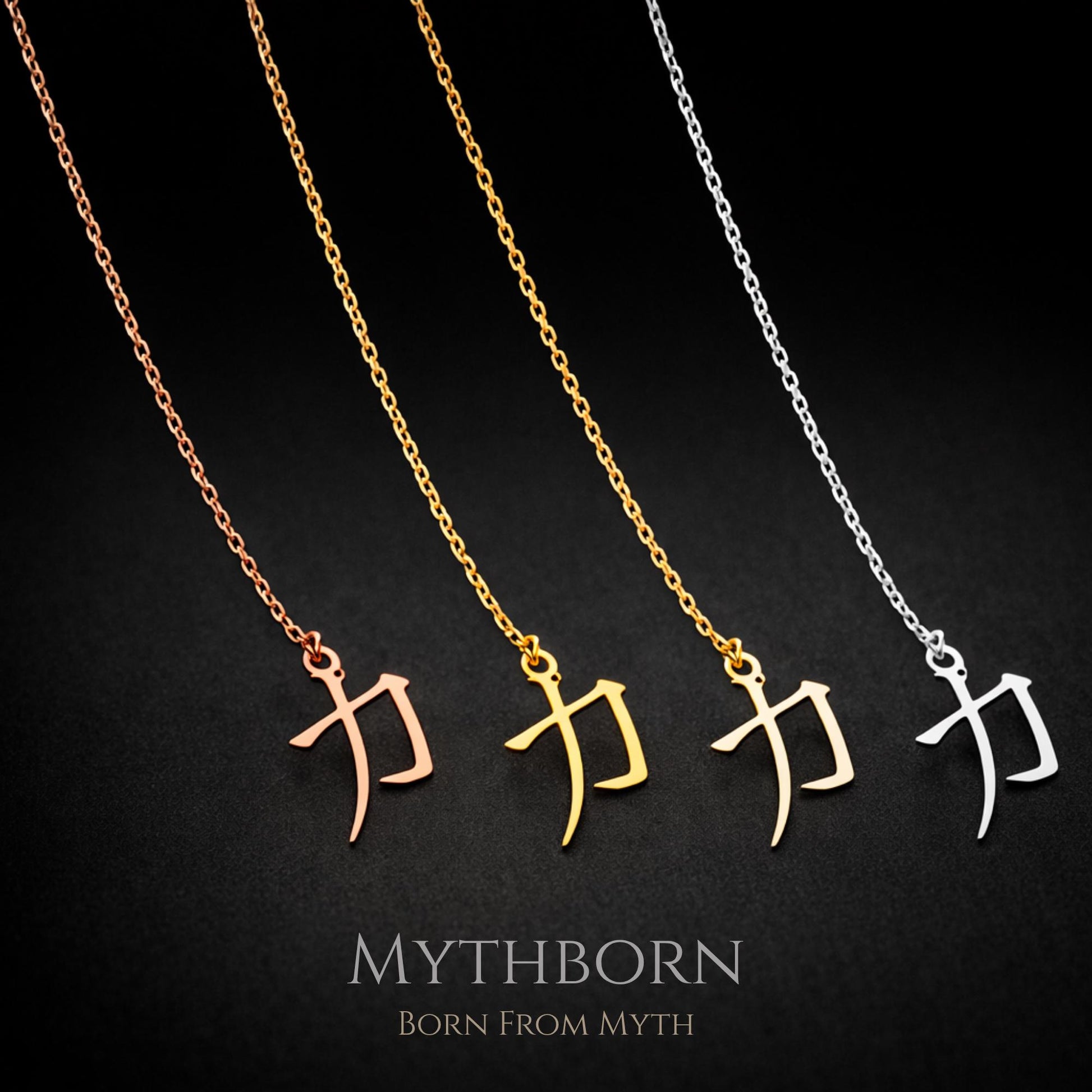 Kanji Strength Necklace with symbolic chikara pendant in 925 sterling silver