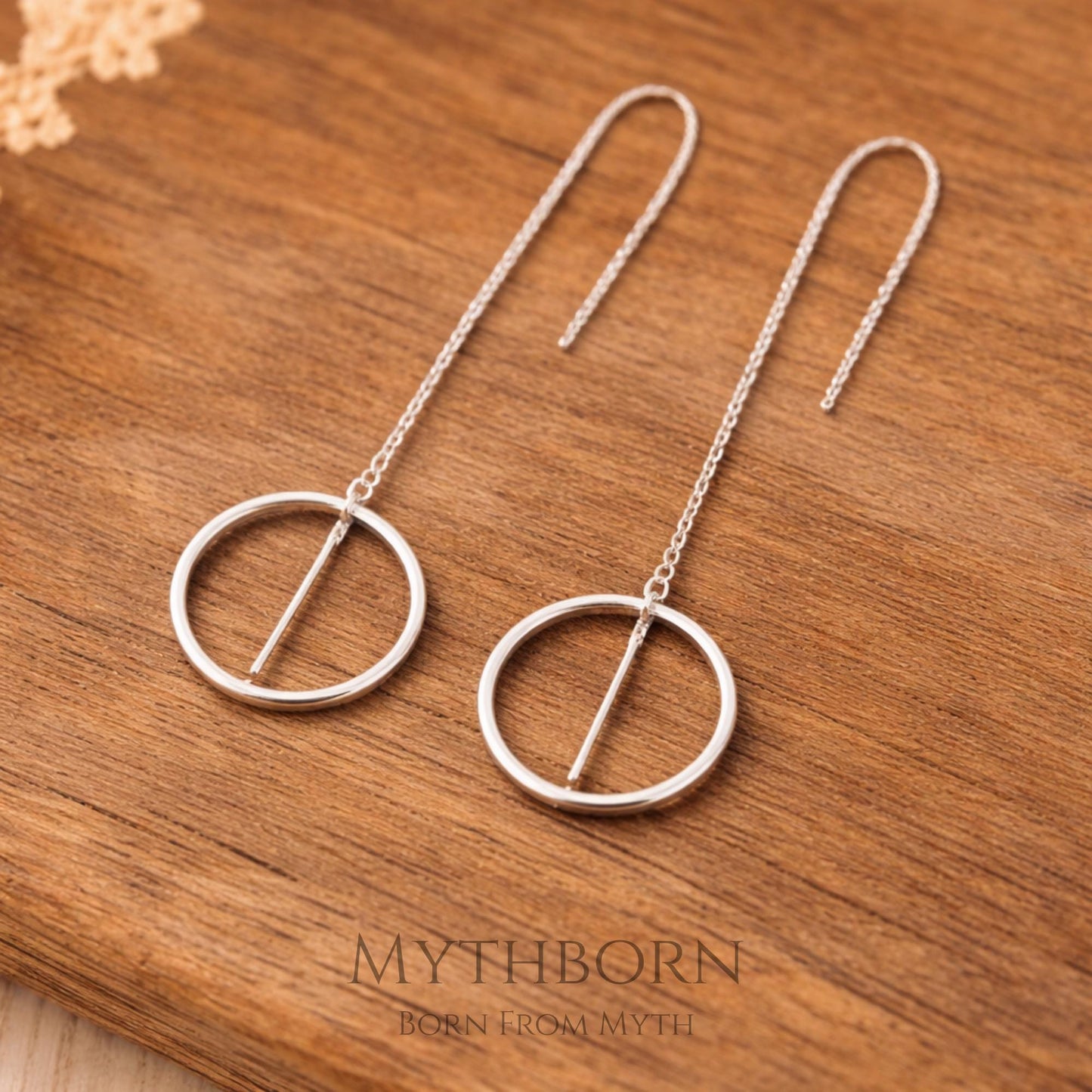 Circle Drop Earrings with geometric chain hoops in 925 sterling silver
