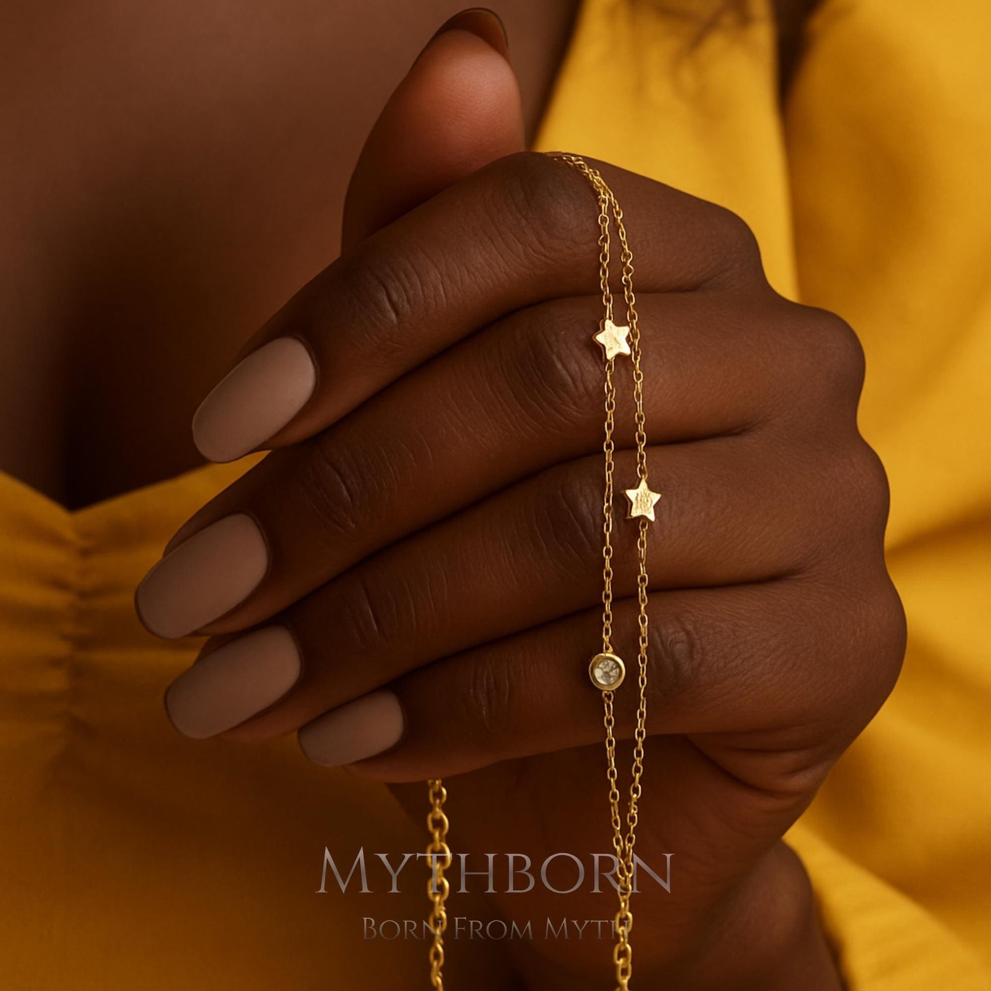Triple Chain Star Bracelet with celestial layered design in 925 sterling silver