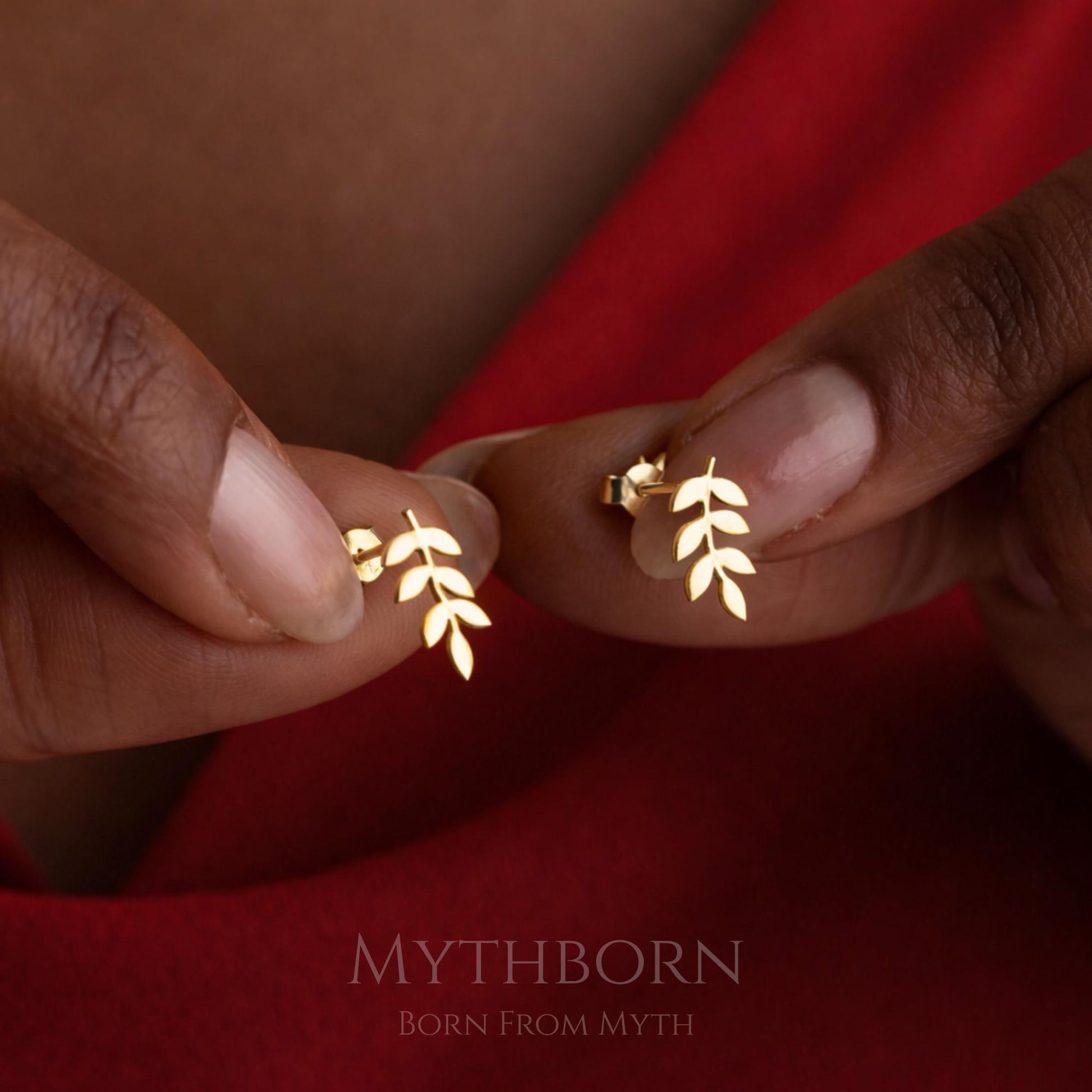Olive Branch Stud Earrings with nature-inspired fine studs in 925 sterling silver