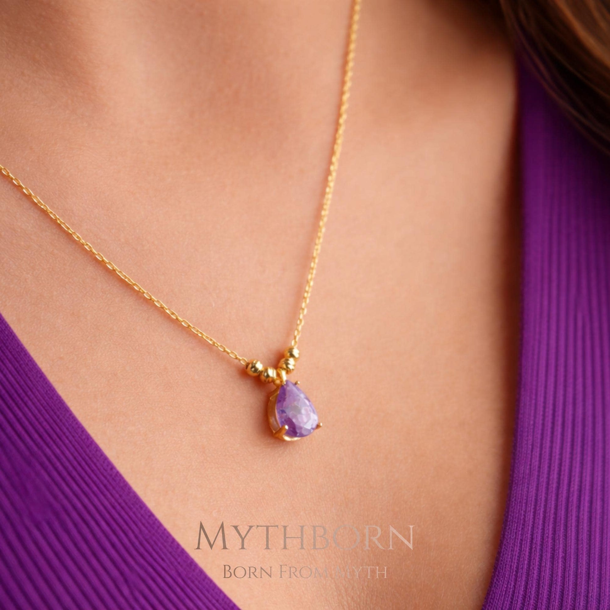 Teardrop Birthstone Necklace with personalized dainty pendant in 925 sterling silver