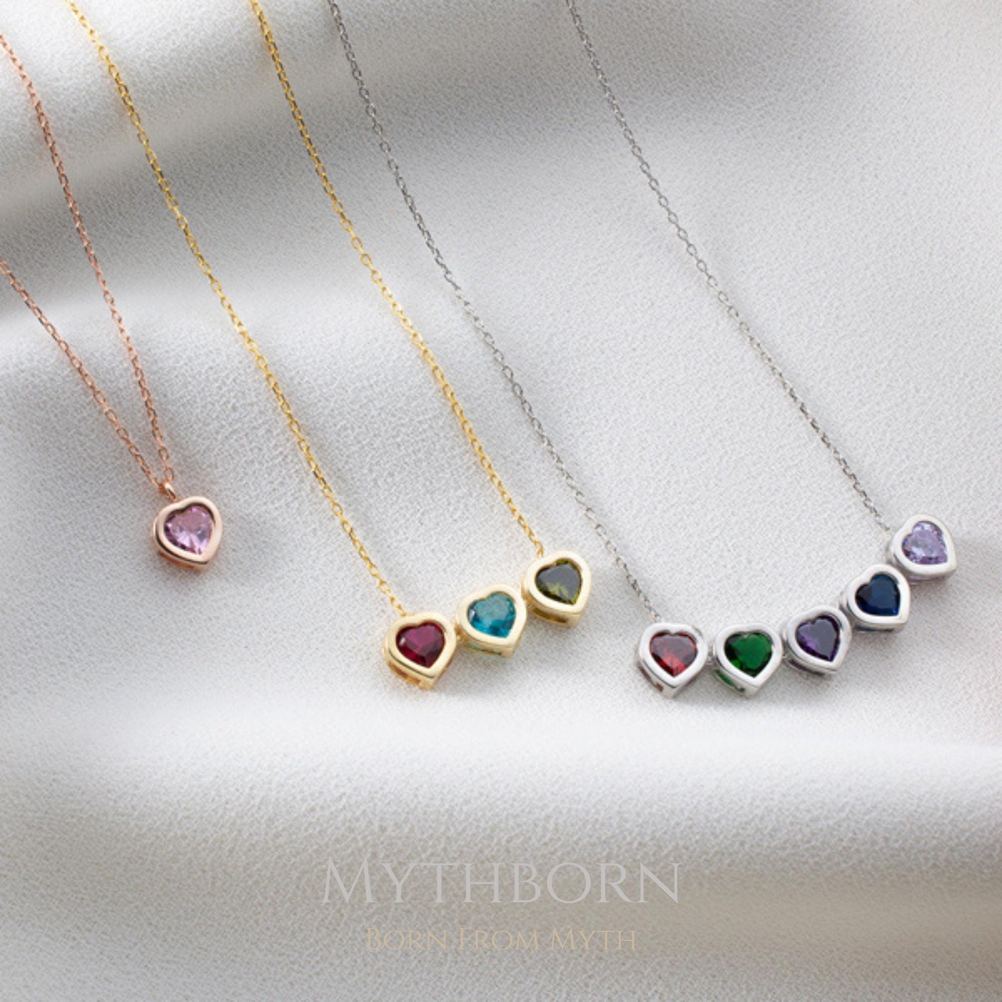 Personalized Heart Birthstone Necklace with custom keepsake in 925 sterling silver
