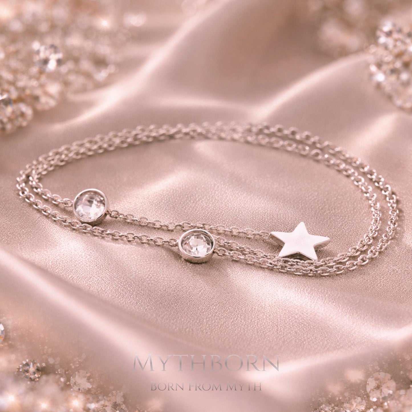 Triple Chain Star Bracelet with celestial layered design in 925 sterling silver