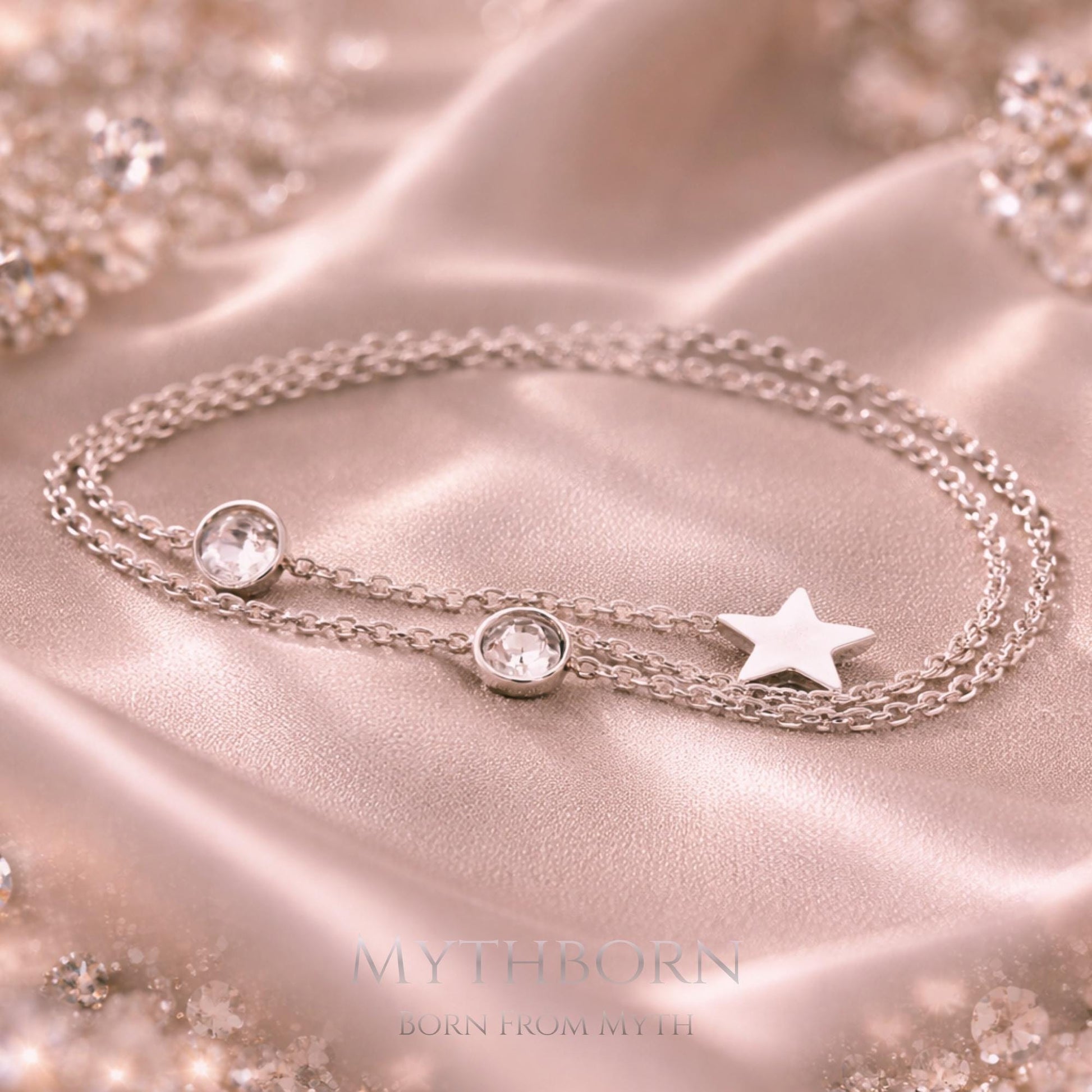 Triple Chain Star Bracelet with celestial layered design in 925 sterling silver