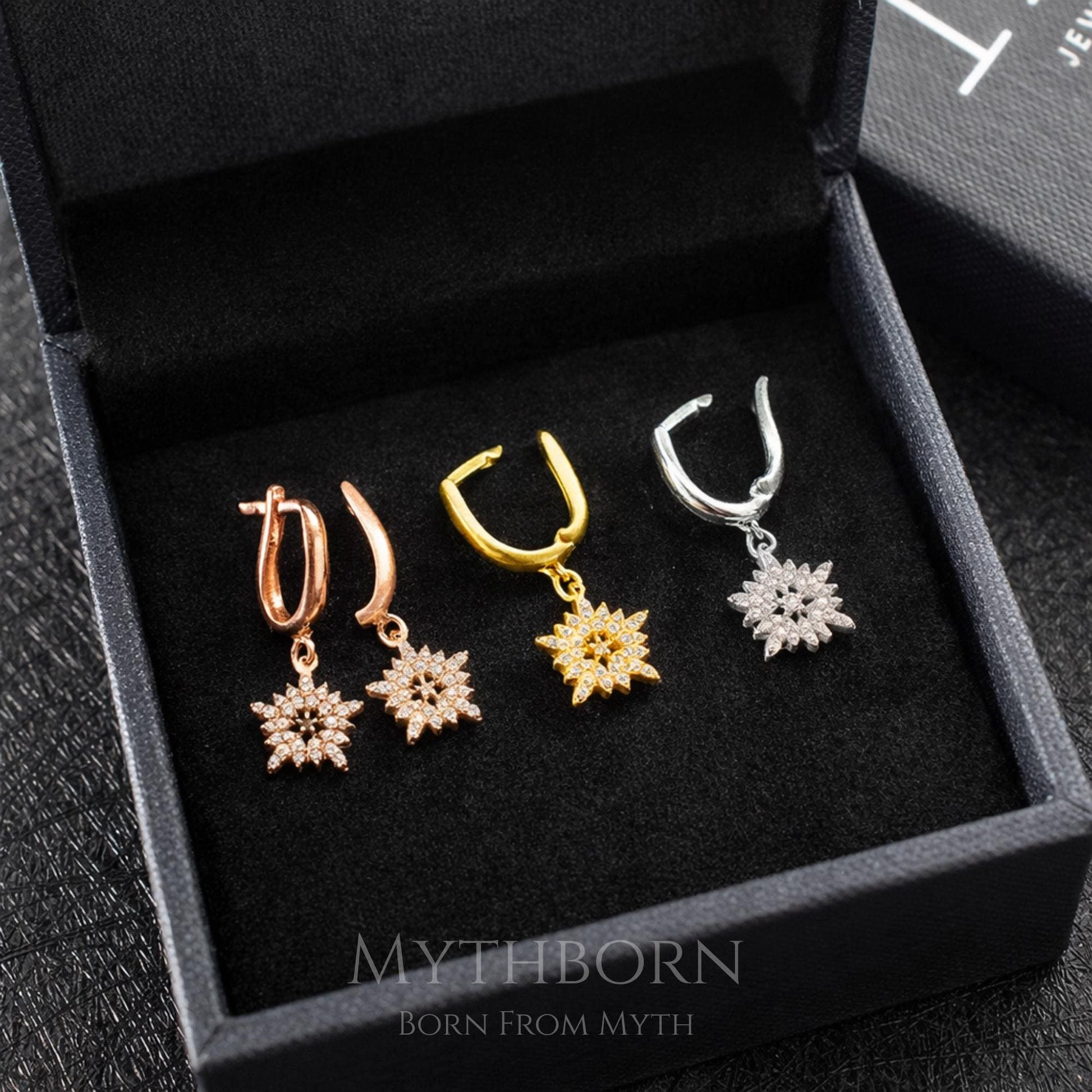 Snowflake Drop Earrings with crystal winter sparkle in 925 sterling silver