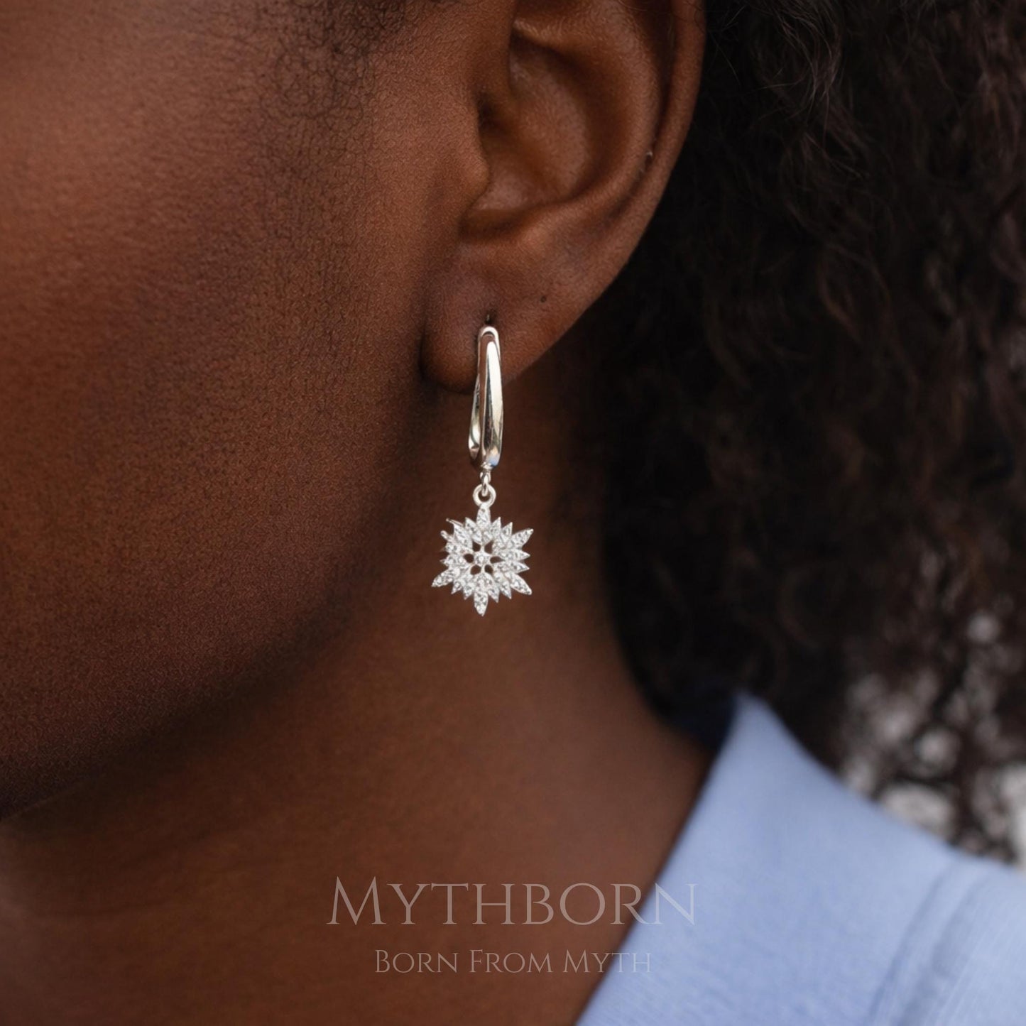 Snowflake Drop Earrings with crystal winter sparkle in 925 sterling silver