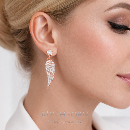 Angel Wing Drop Earrings with symbolic fine jewelry in 925 sterling silver