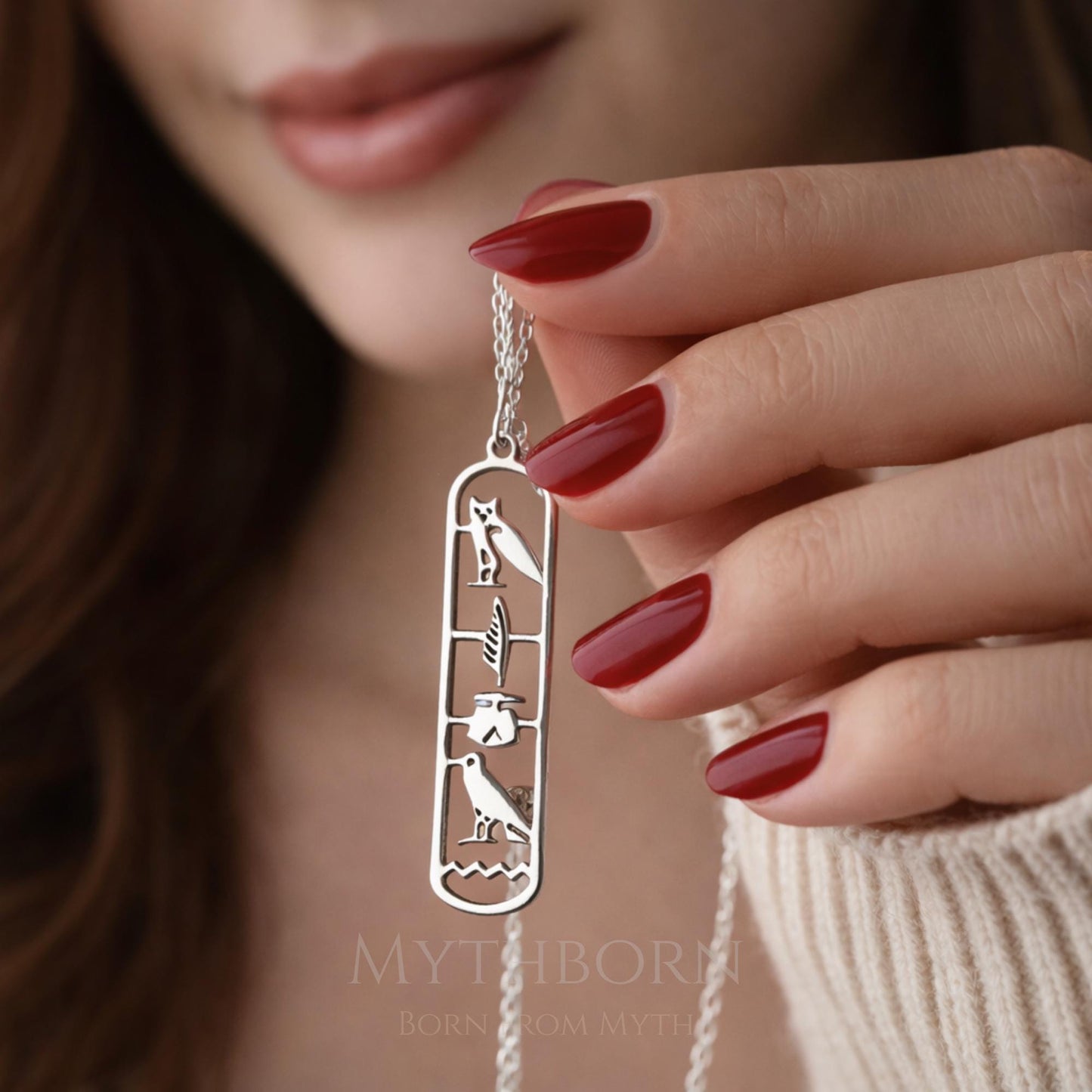 Personalized Hieroglyph Necklace with custom symbol pendant in 925 sterling silver
