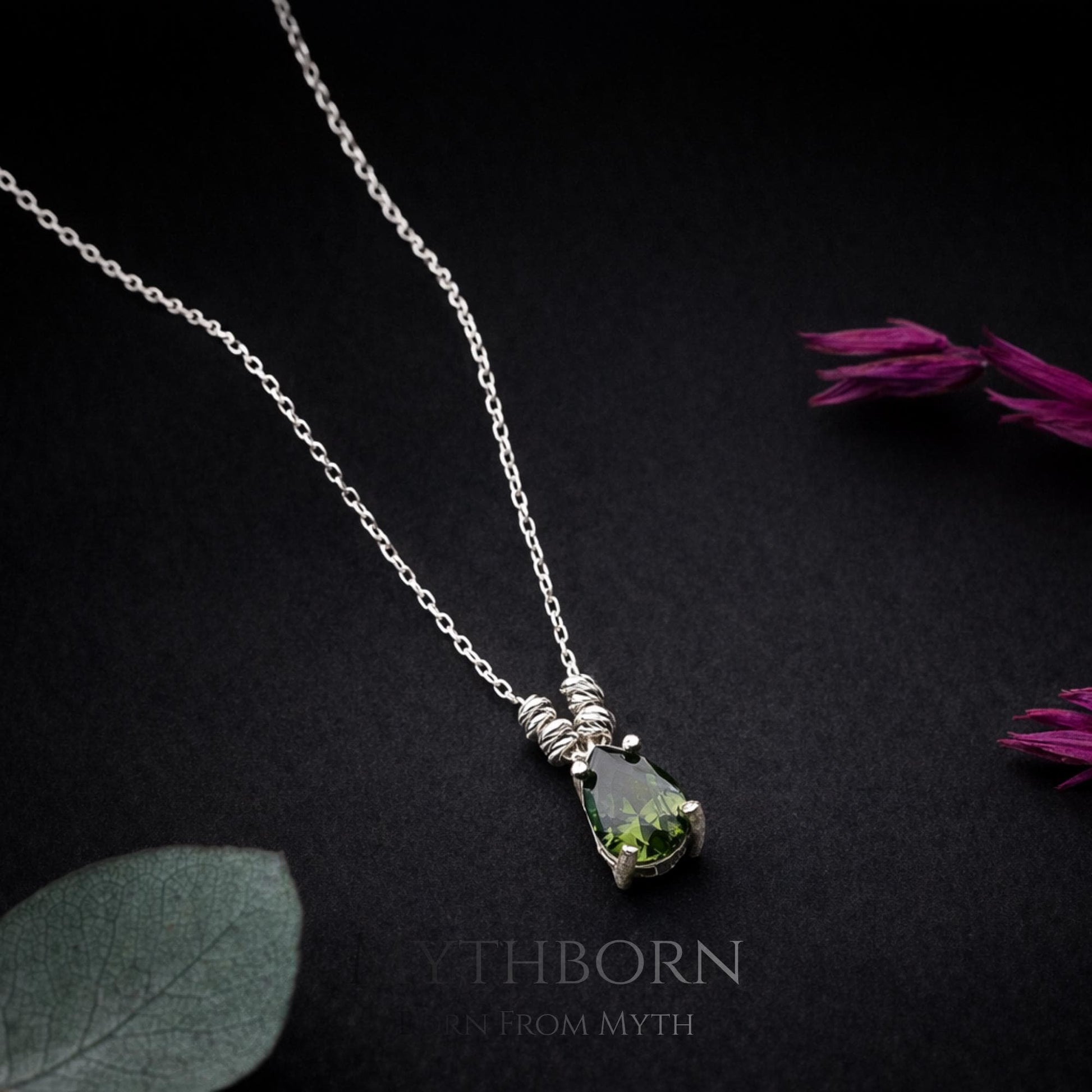 Teardrop Birthstone Necklace with personalized dainty pendant in 925 sterling silver
