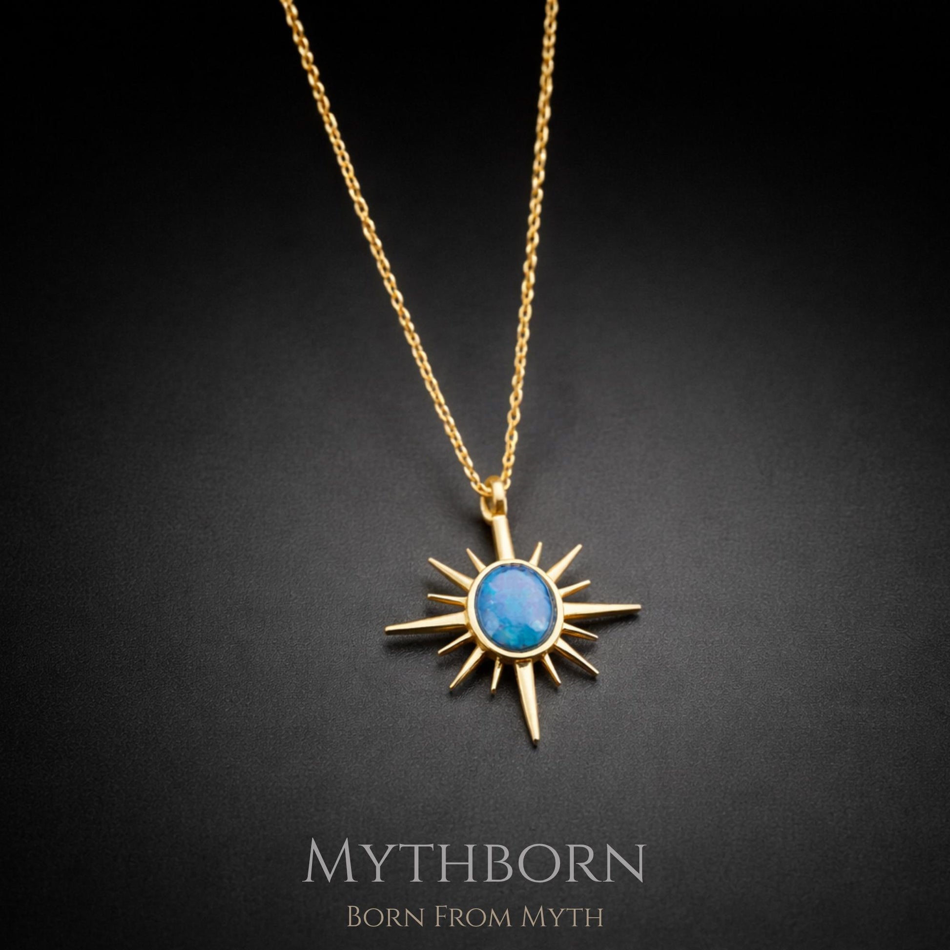 North Star Opal Necklace with celestial compass pendant in 925 sterling silver