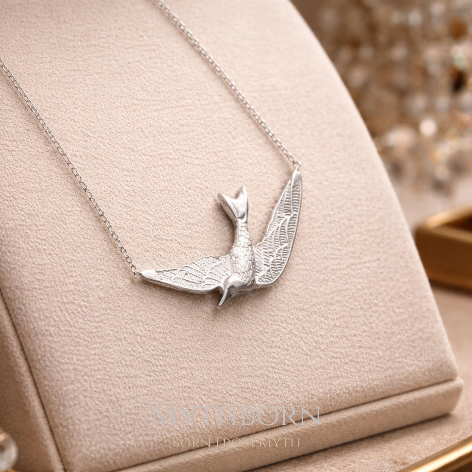 Swallow Bird Necklace with symbolic freedom pendant in 925 sterling silver