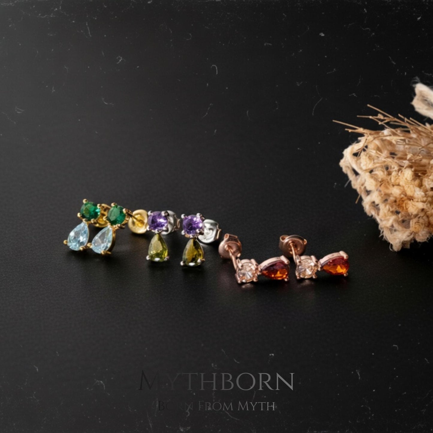 Double Birthstone Stud Earrings with custom two-stone design in 925 sterling silver