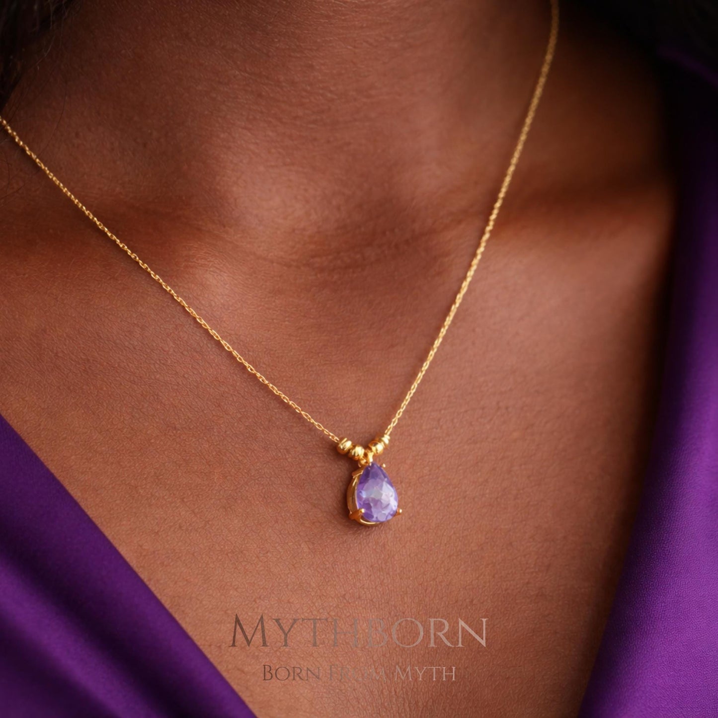 Teardrop Birthstone Necklace with personalized dainty pendant in 925 sterling silver