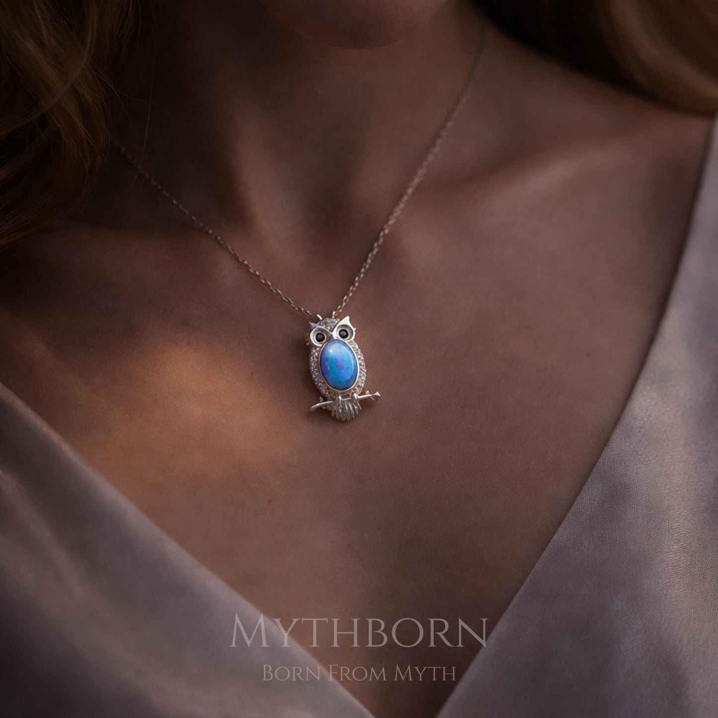 Opal Owl Necklace with nature-inspired pendant in 925 sterling silver