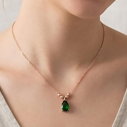 Emerald Teardrop Necklace with dainty gemstone pendant in 925 sterling silver