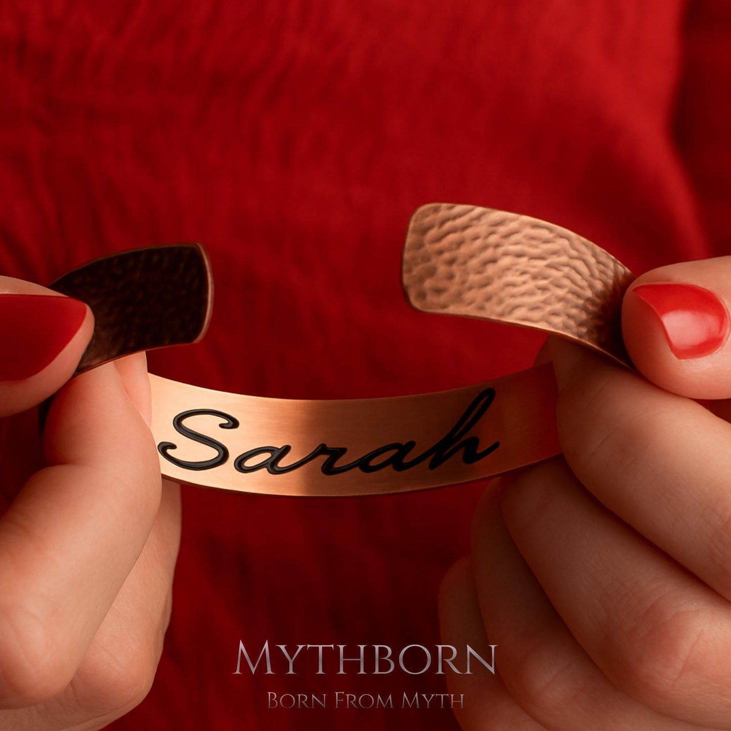Personalized Copper Cuff Bracelet with hand-engraved keepsake in pure copper