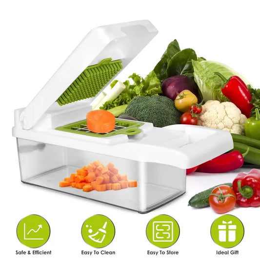 12-in-1 Vegetable Chopper - Food Slicer, Dicer & Grater with Container