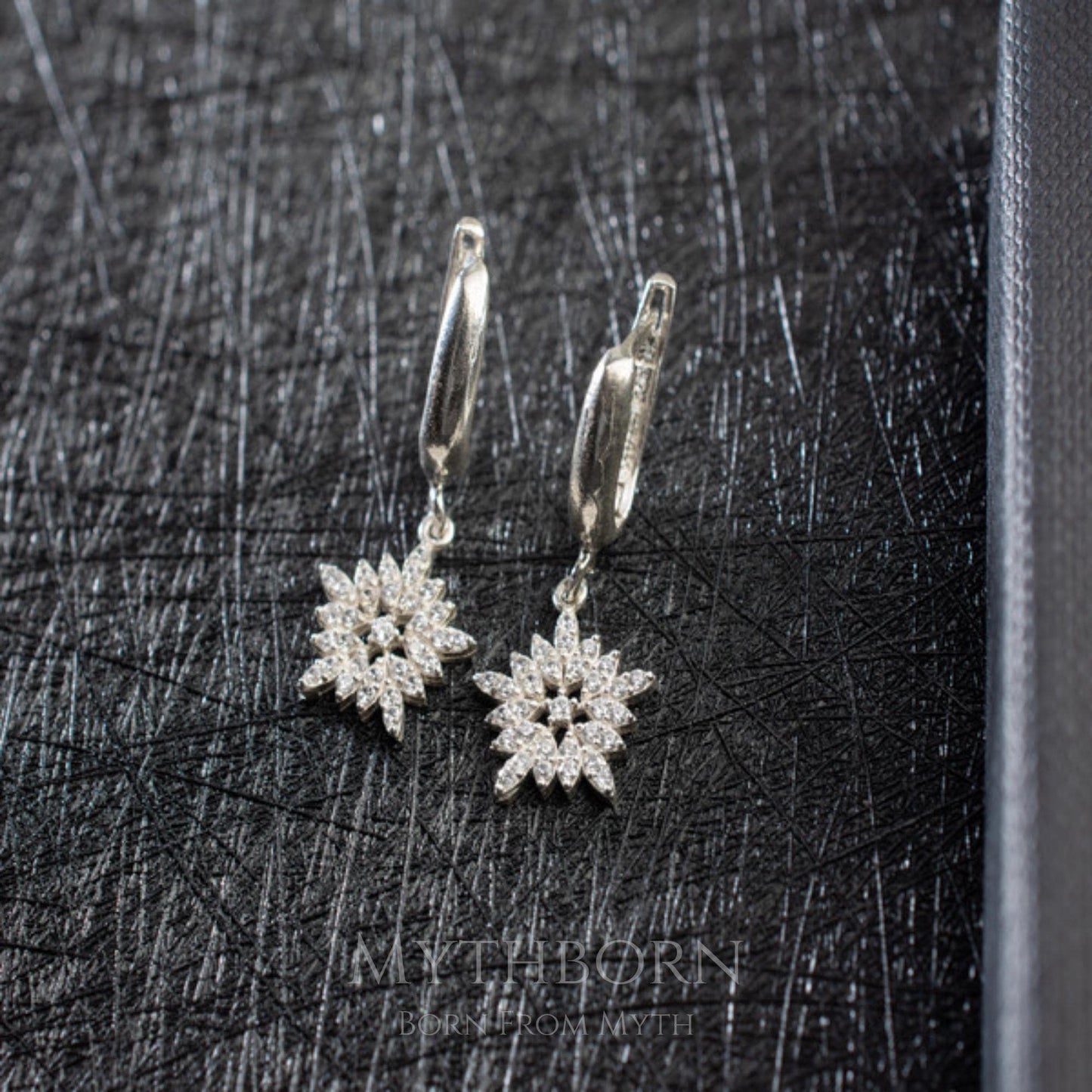 Snowflake Drop Earrings with crystal winter sparkle in 925 sterling silver