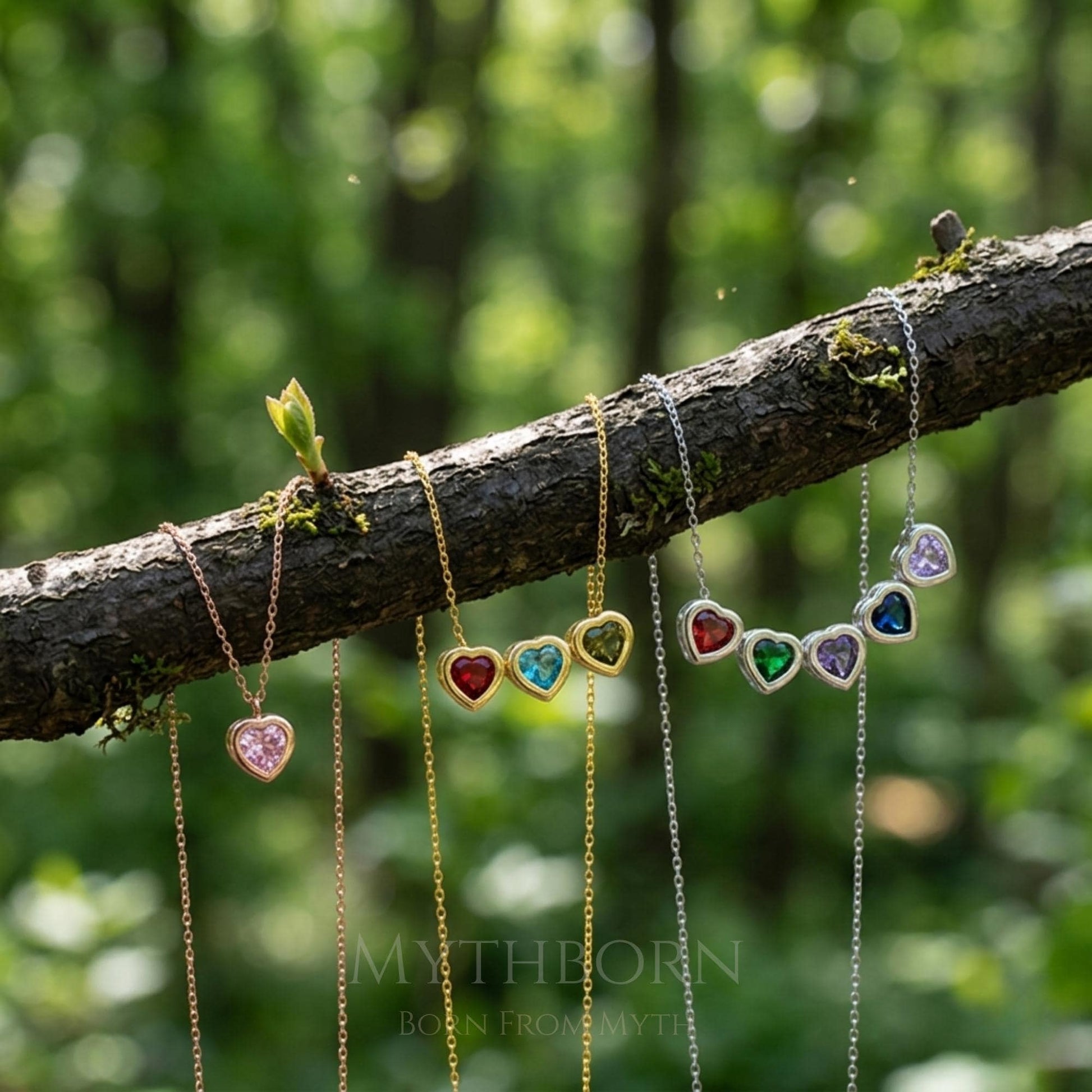 Personalized Heart Birthstone Necklace with custom keepsake in 925 sterling silver