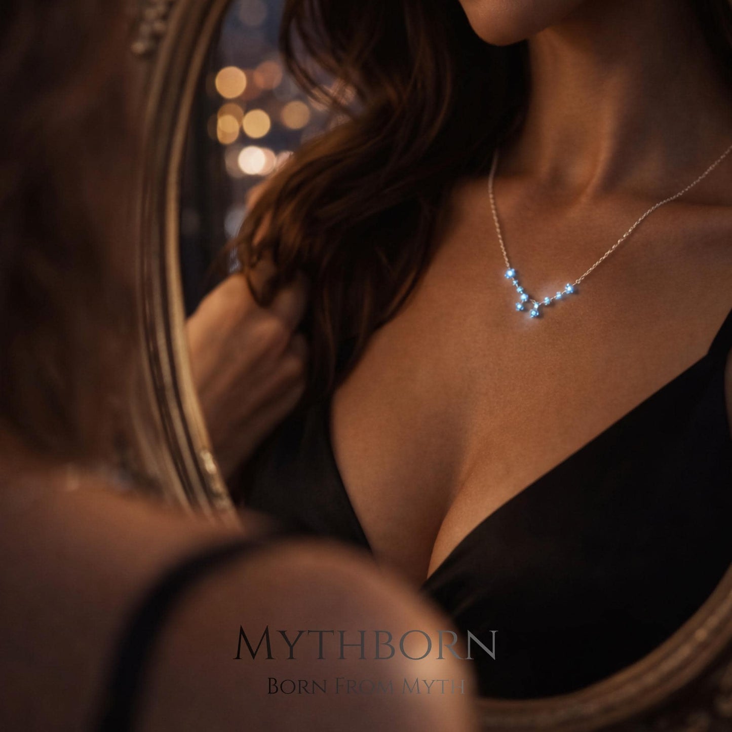 Zodiac Necklace with Birthstone, celestial sign pendant in 925 sterling silver