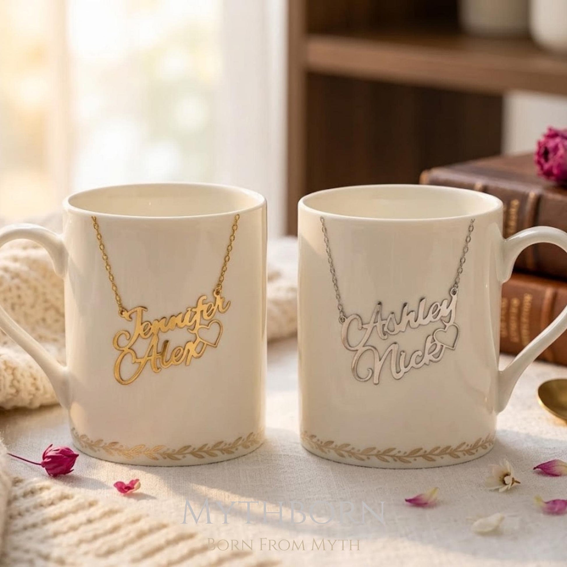 Custom Two Name Heart Necklace with romantic keepsake in 925 sterling silver