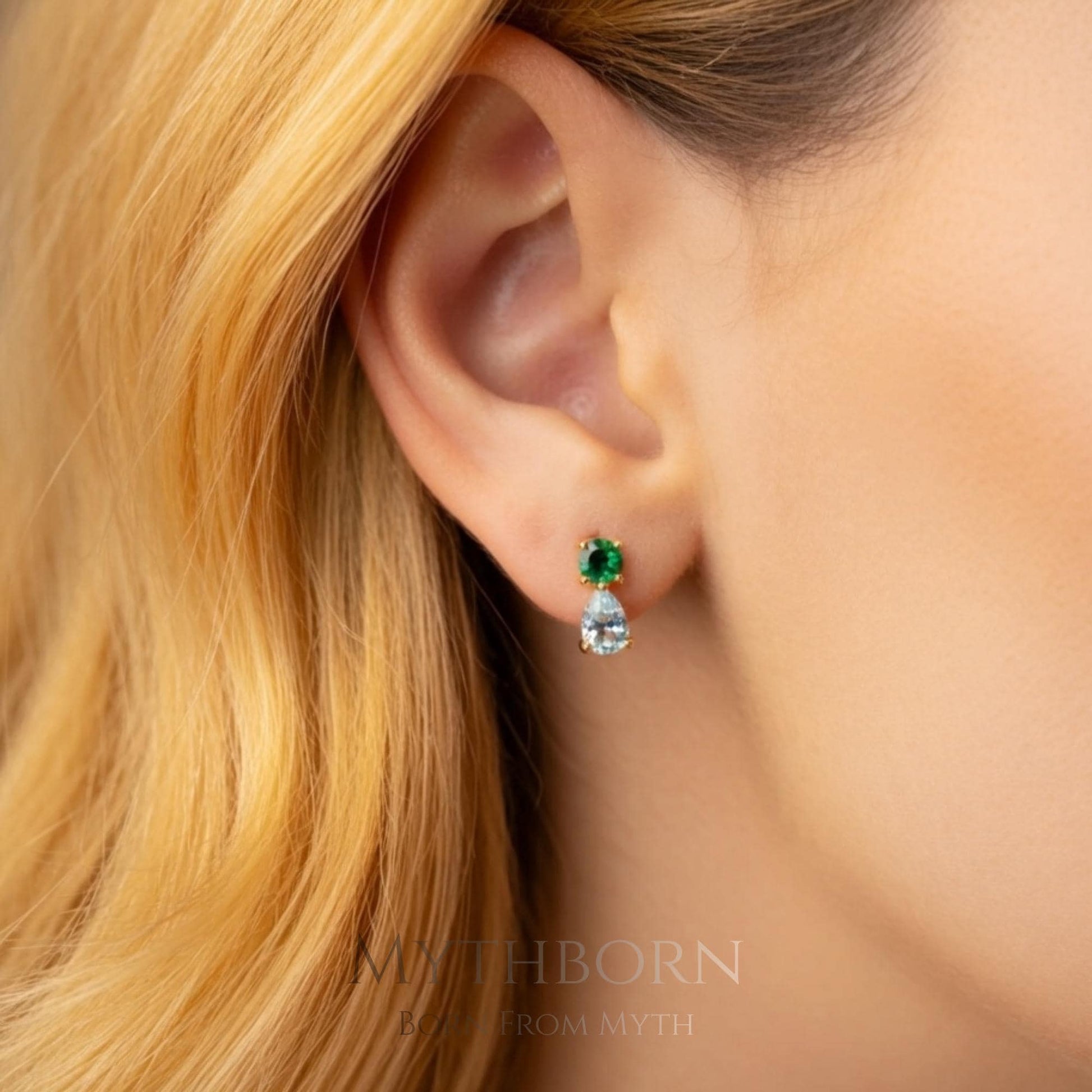 Double Birthstone Stud Earrings with custom two-stone design in 925 sterling silver