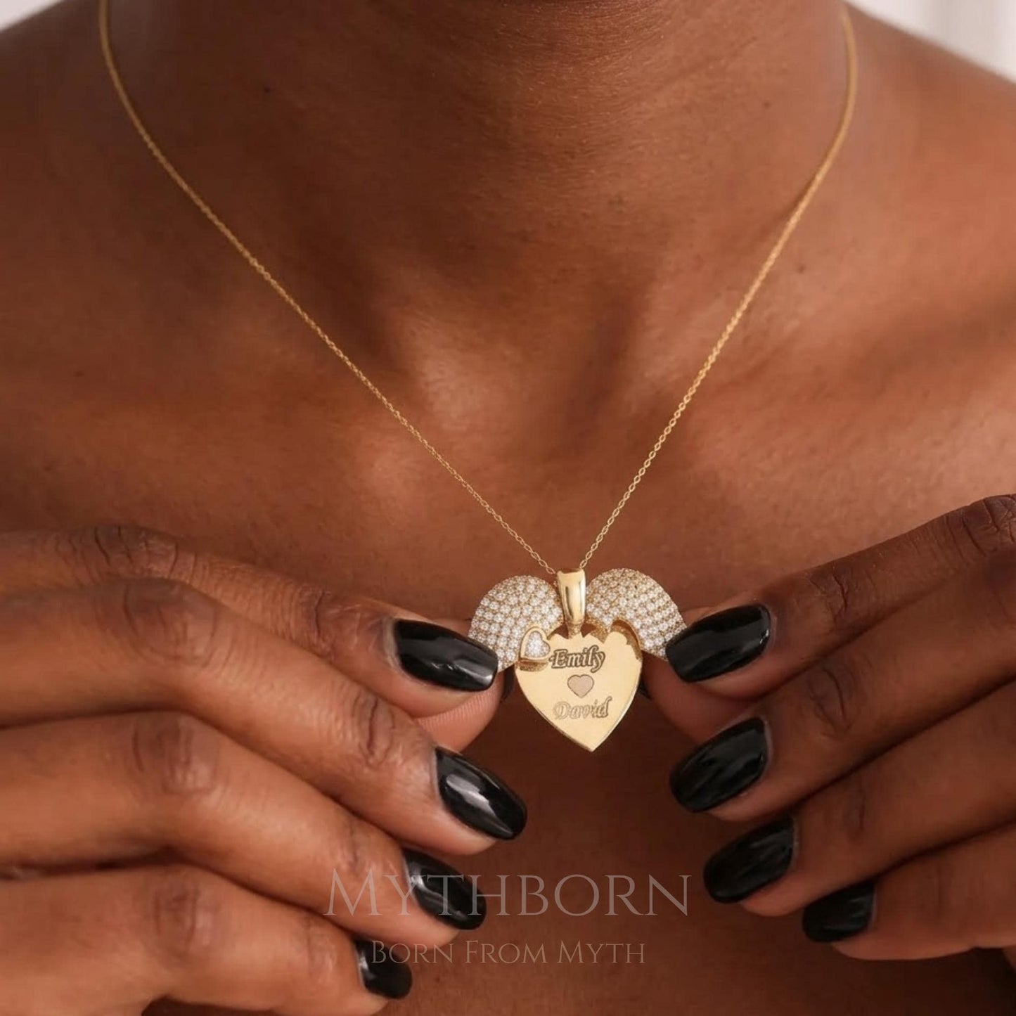 Personalized Heart Locket Necklace with hidden name keepsake in 925 sterling silver