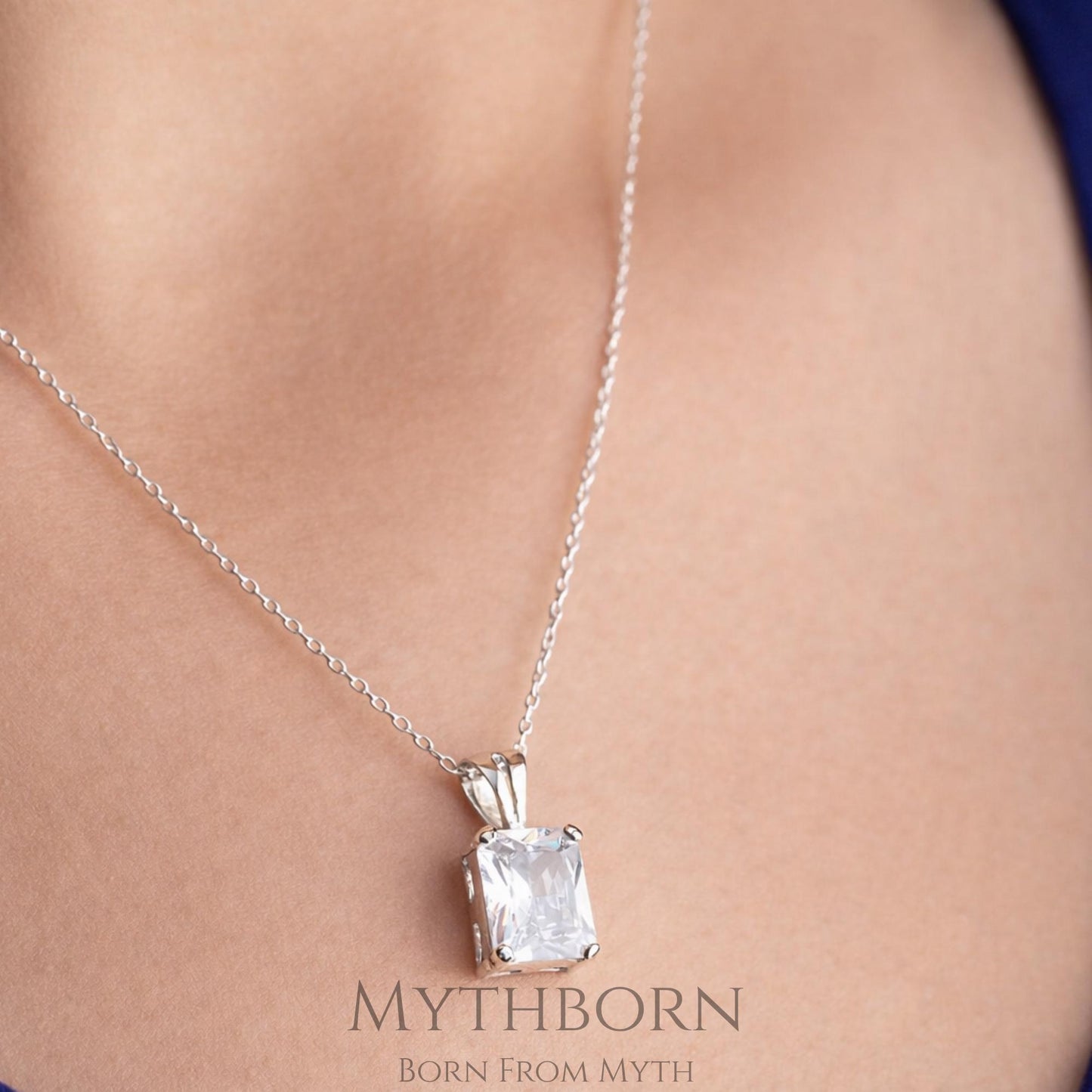 Rectangular Birthstone Necklace with personalized pendant in 925 sterling silver