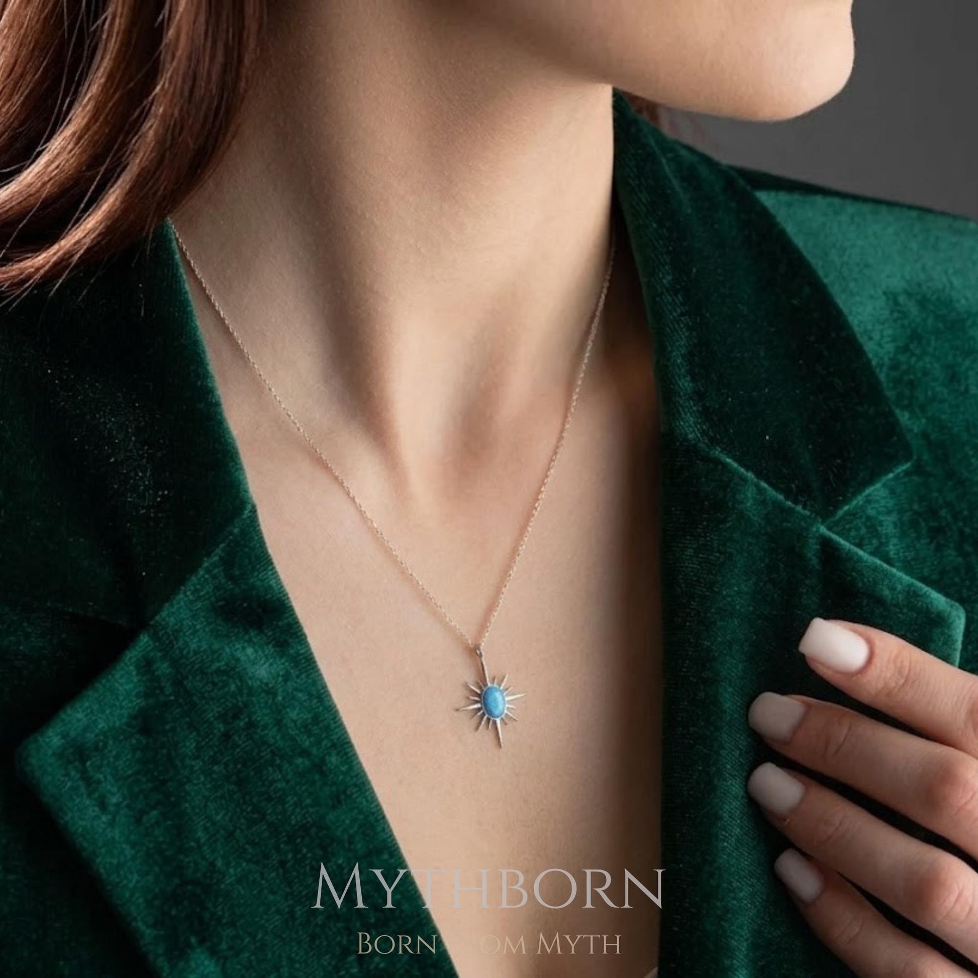North Star Opal Necklace with celestial compass pendant in 925 sterling silver