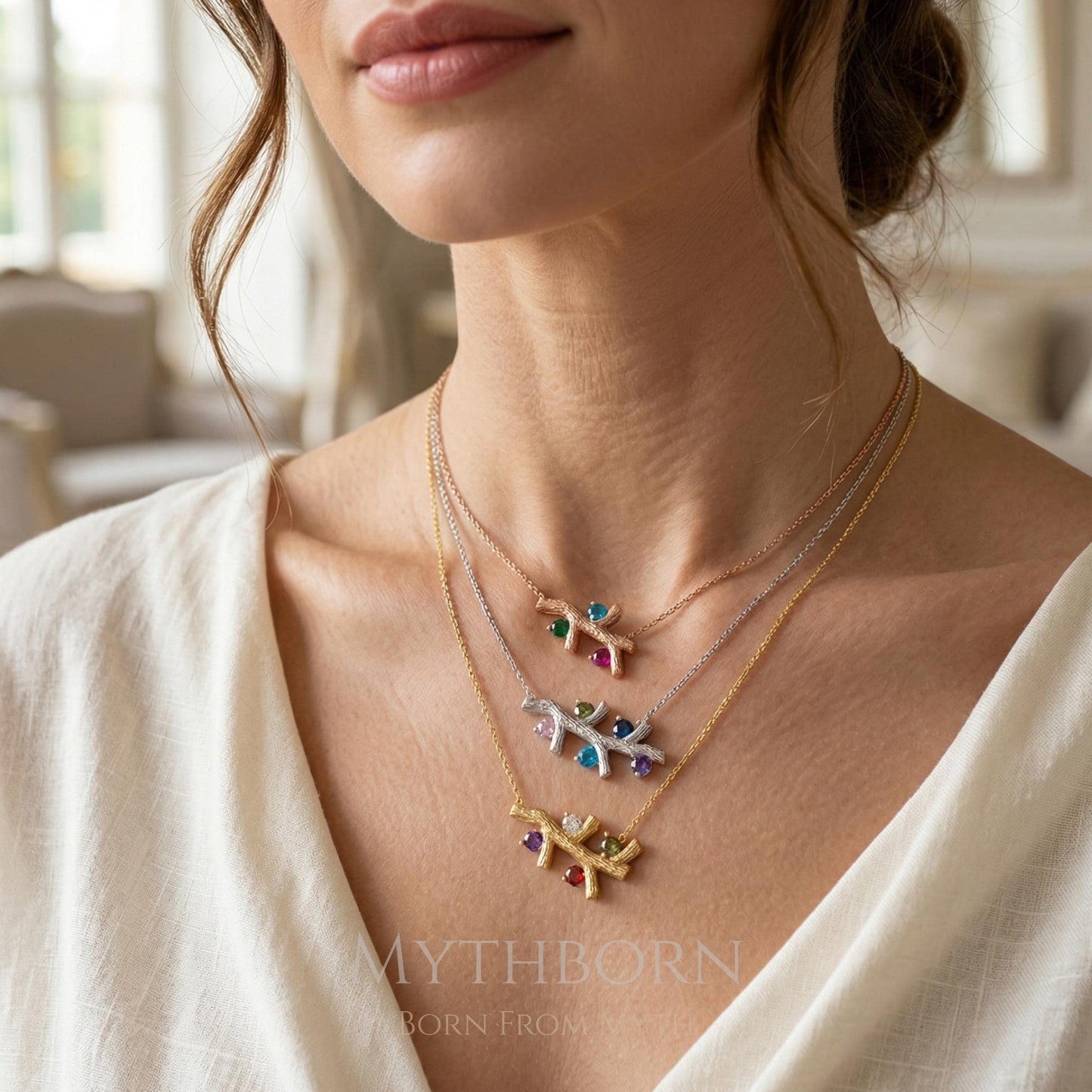 Personalized Family Tree Necklace with custom heirloom pendant in 925 sterling silver