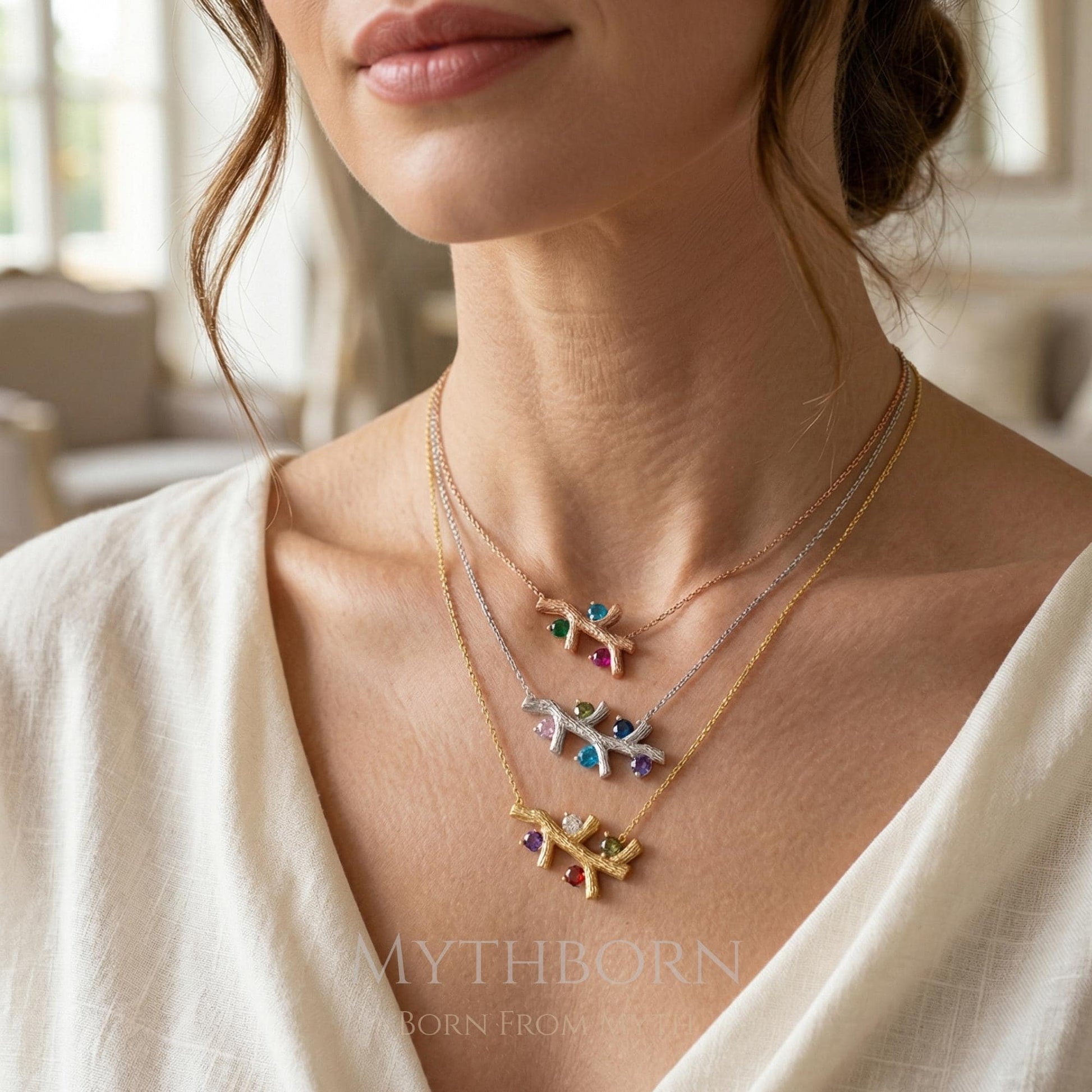 Personalized Family Tree Necklace with custom heirloom pendant in 925 sterling silver