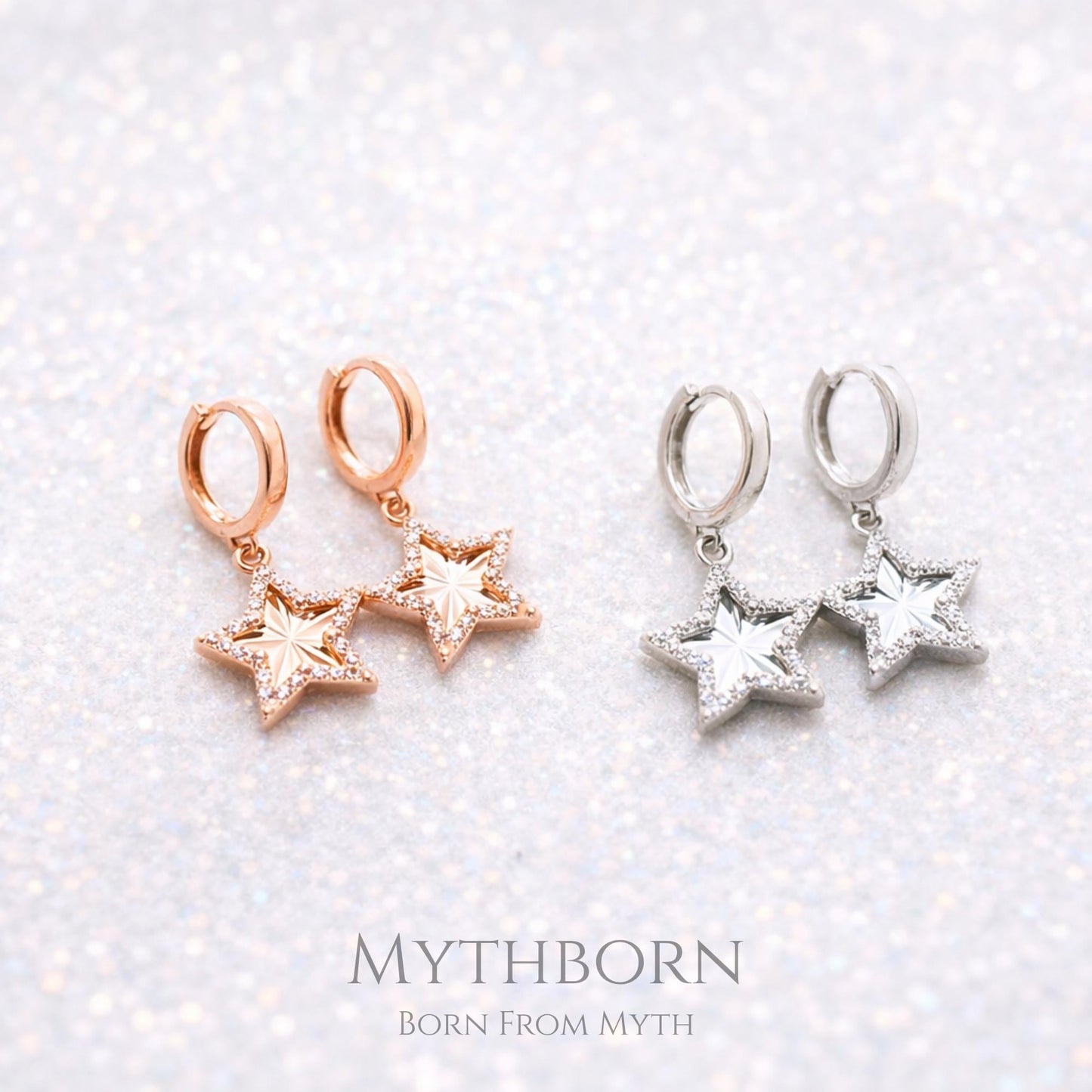 Star Dangle Hoop Earrings with celestial charm design in 925 sterling silver