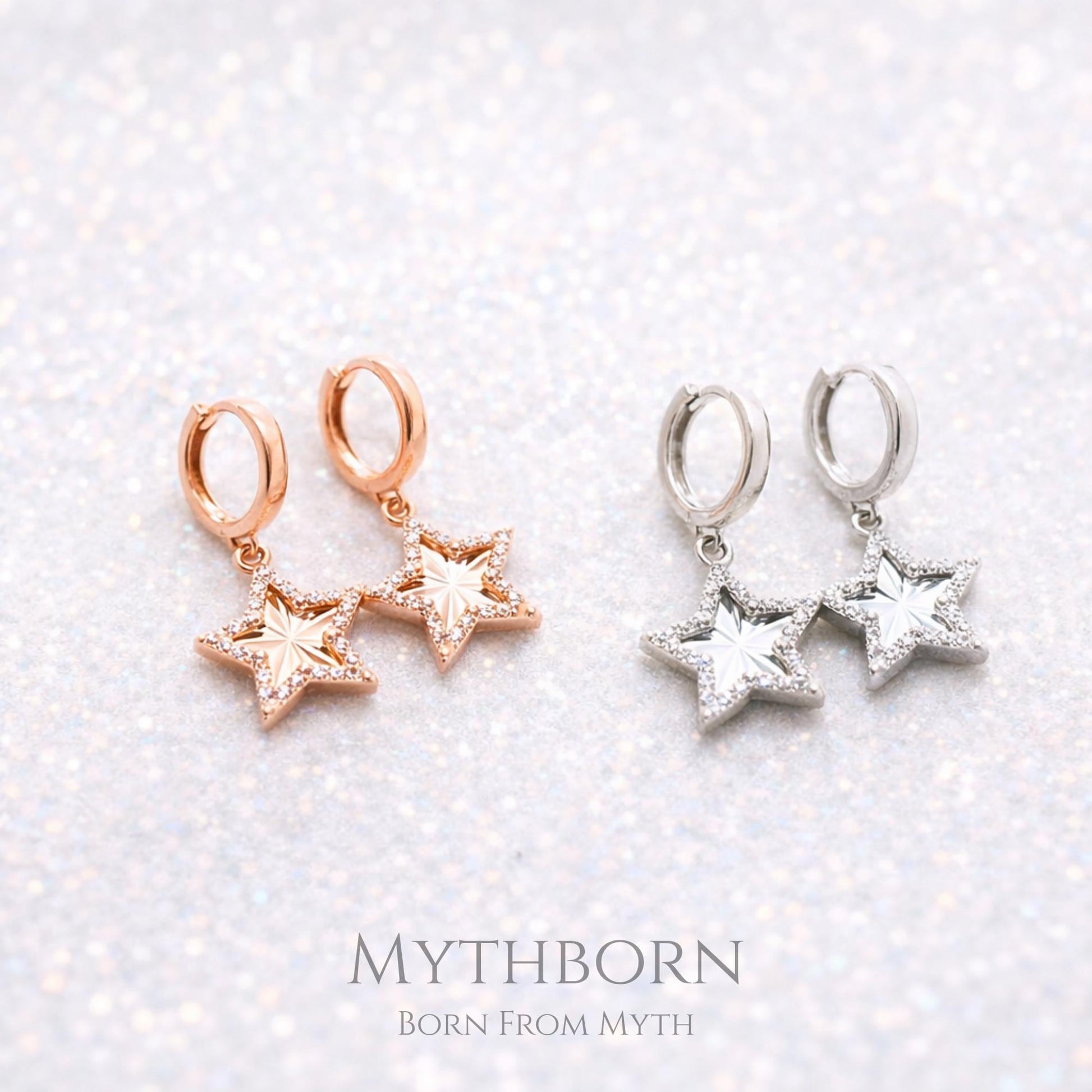 Star Dangle Hoop Earrings with celestial charm design in 925 sterling silver