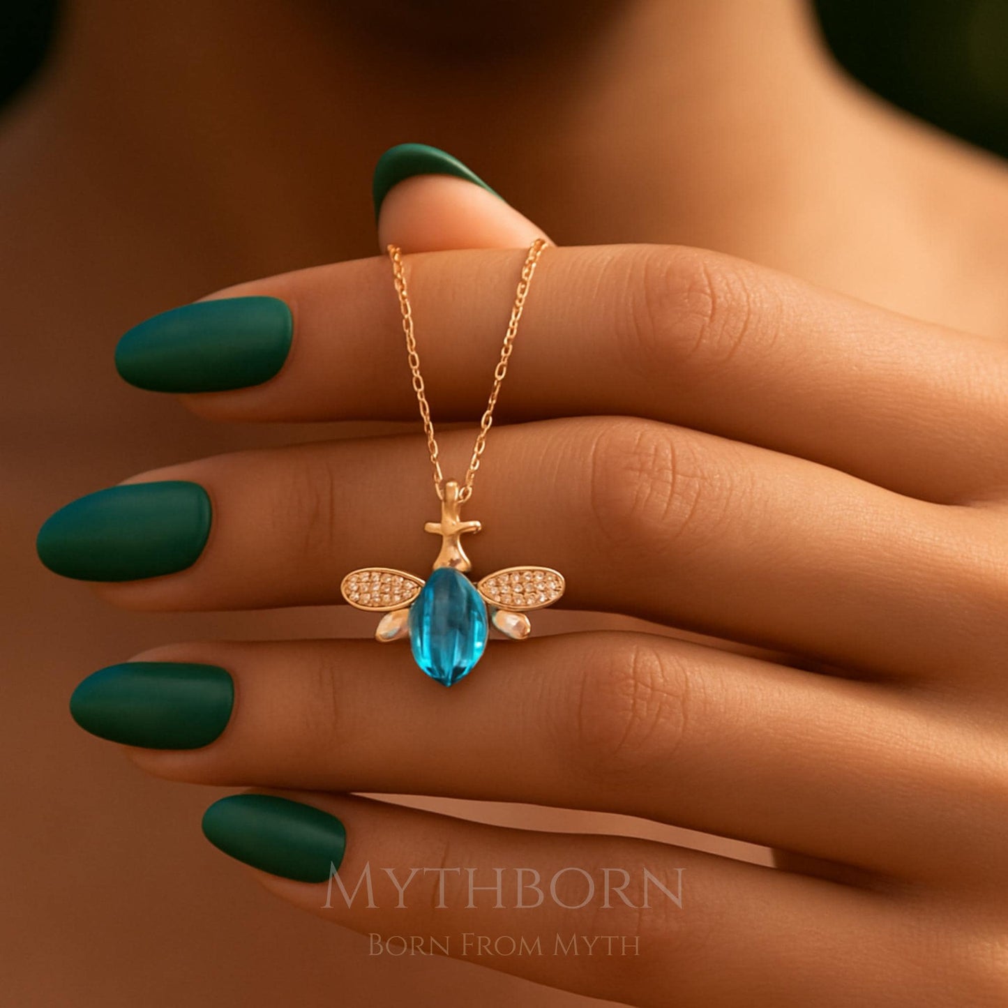 Personalized Bee Necklace with custom nature pendant in 925 sterling silver