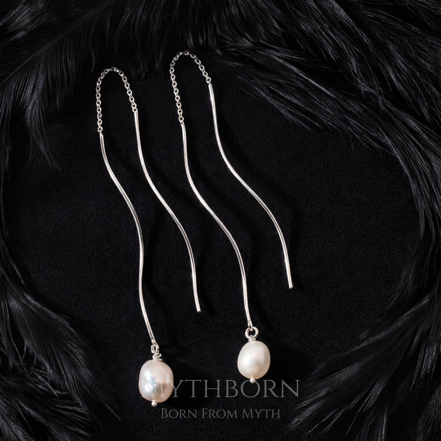 Pearl Drop Earrings with leaf zircon bridal design in 925 sterling silver
