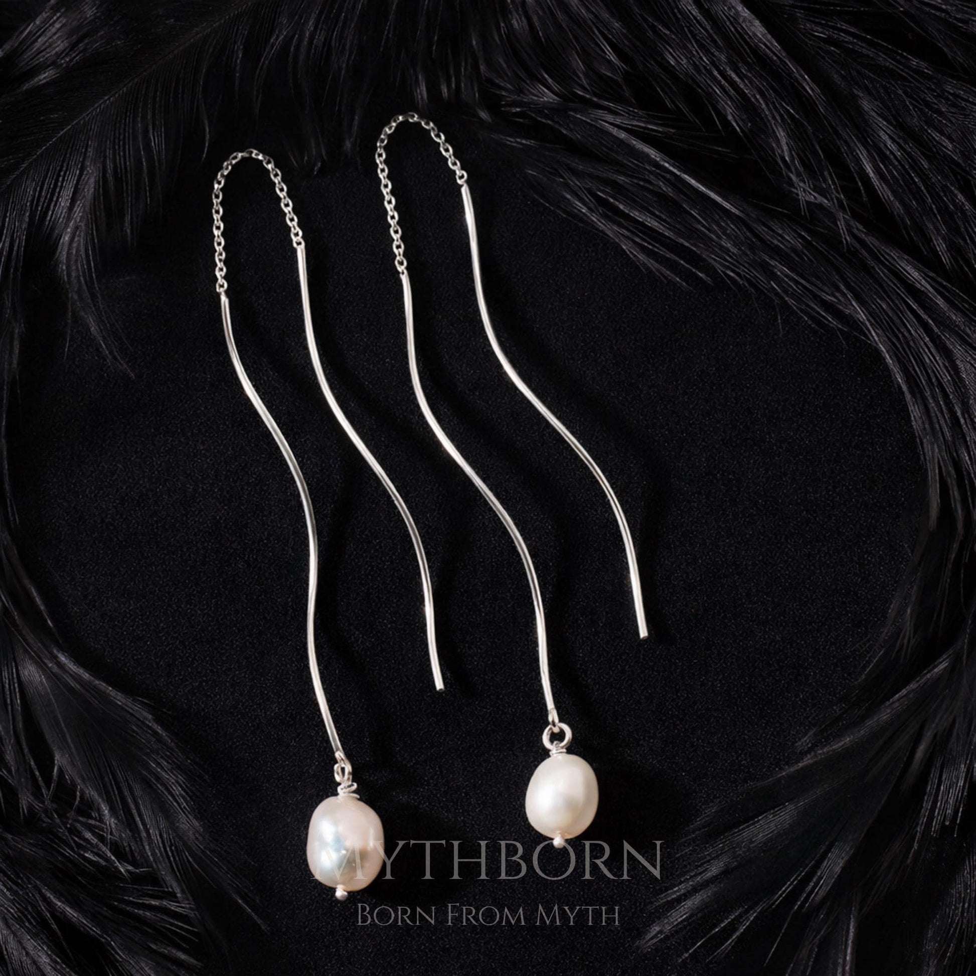 Pearl Drop Earrings with leaf zircon bridal design in 925 sterling silver