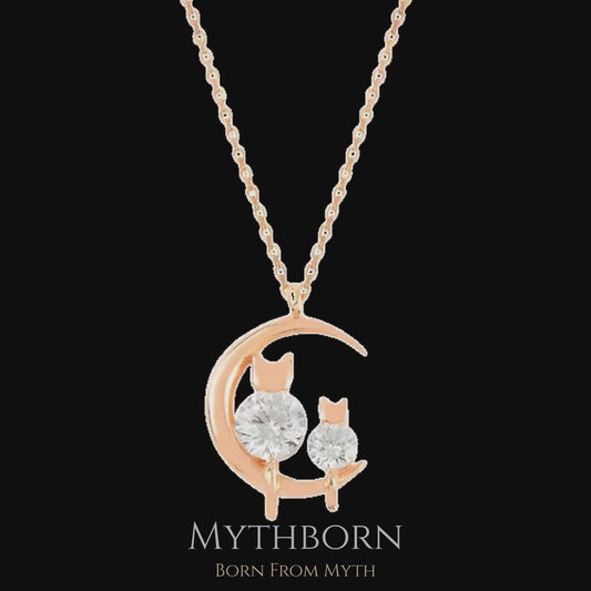 Mother & Kitten Moon Necklace – Sentimental Cat Lover Gift | 925 Sterling Silver