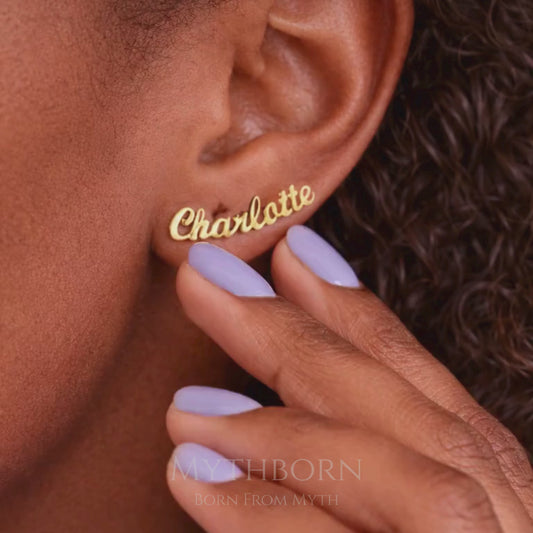 Personalized Name Earrings • Custom Name Stud Earrings  925 Sterling Silver  Minimal Name Jewelry  Custom Gift for Her  Script Name Earrings