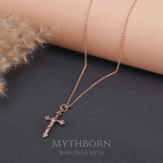 925 Sterling Silver Crucifix Necklace • Gold Doc Link Chain Cross Pendant • Christian Jewelry Faith Gift • Religious Dainty Amulet for Her