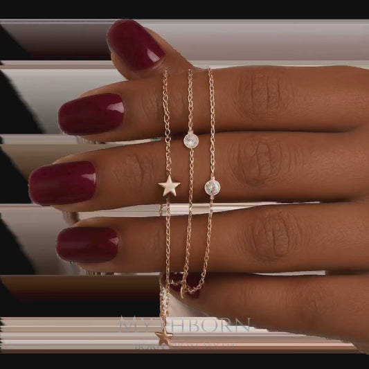 Triple Chain Star Bracelet • 925 Silver Multi Layer Bracelet • Crystal Star Bracelet • Dainty Layered Bracelet • Celestial Jewelry