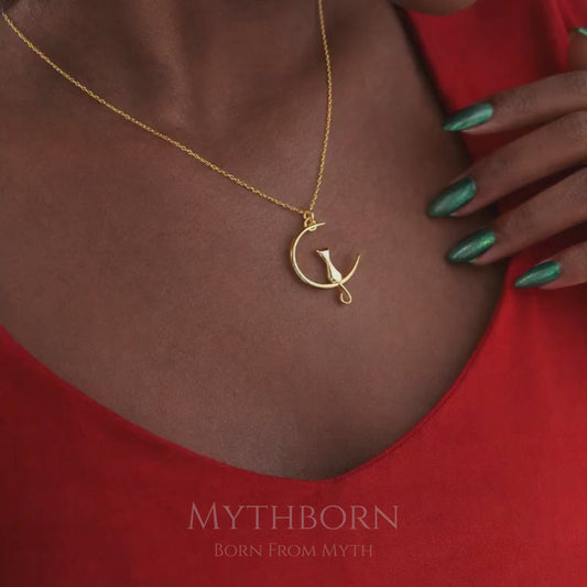 Cat on Moon Necklace – Celestial Cat Lover Pendant | 925 Sterling Silver