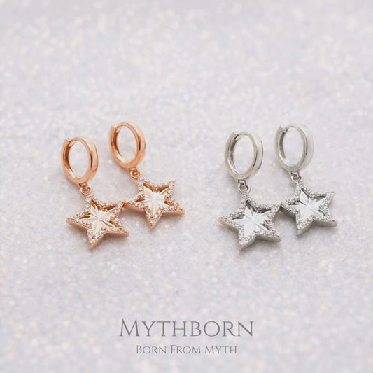 Star Earrings • Minimal Dangle Hoop Earrings • 925 Sterling Silver • Star Charm Earrings • Everyday Elegant Jewelry • Celestial Earrings