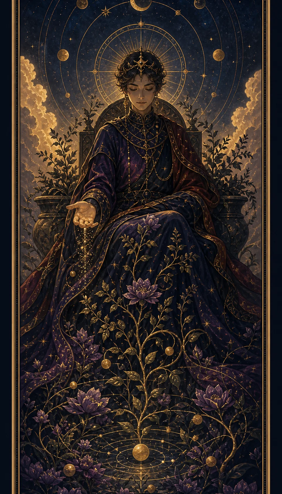 Ilustración celestial original de Mythborn para la carta La Emperatriz.