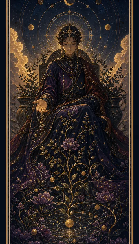 Ilustración celestial original de Mythborn para la carta La Emperatriz.