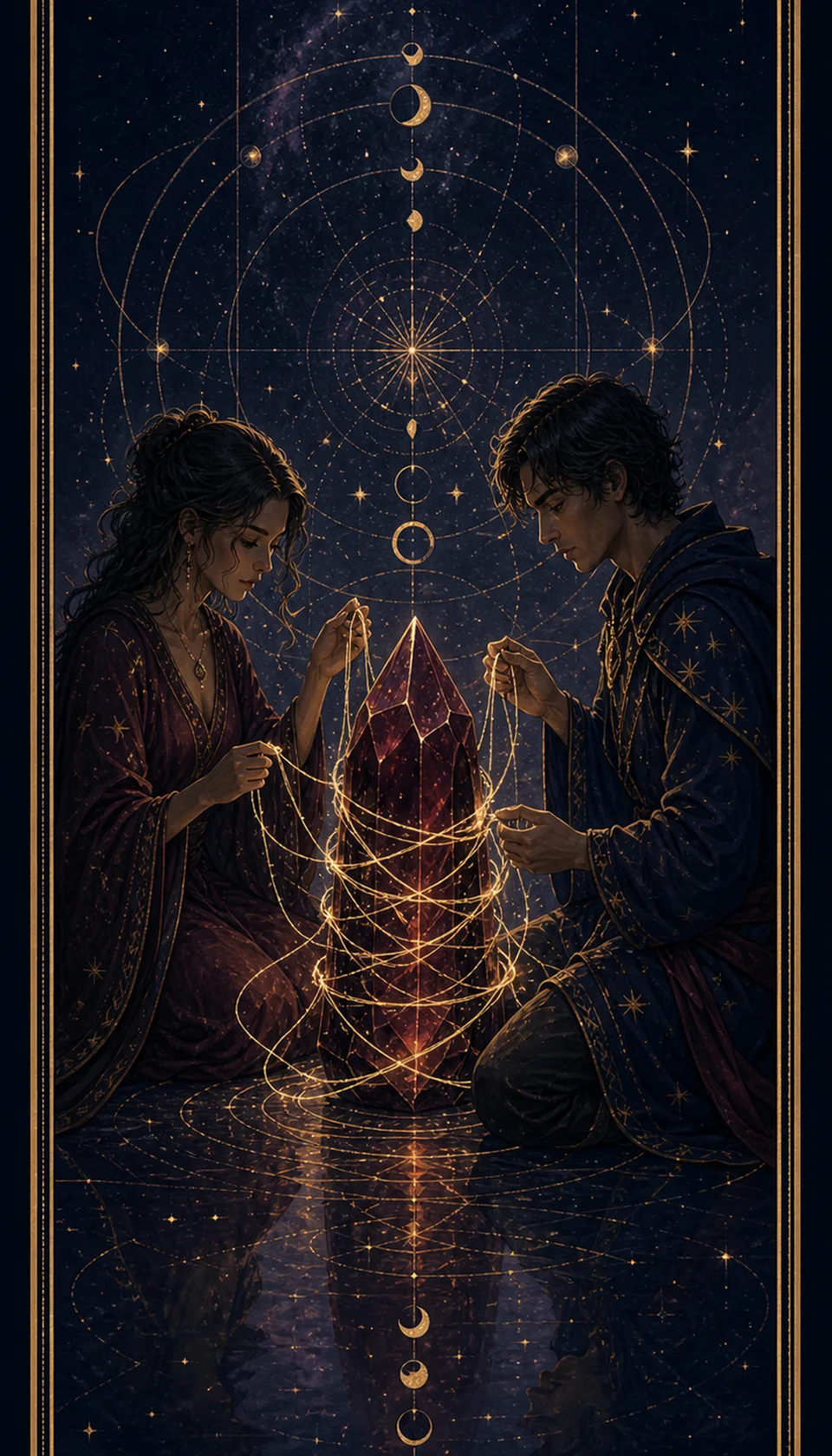 Ilustración celestial original de Mythborn para la carta El Diablo.