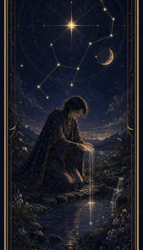 Ilustración celestial original de Mythborn para la carta La Estrella.