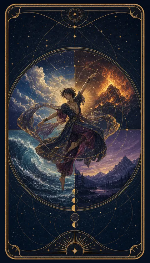 Ilustración celestial original de Mythborn para la carta El Mundo.