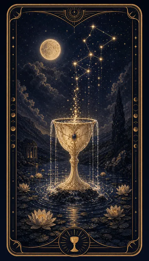 Ilustración celestial original de Mythborn para la carta As de Copas.
