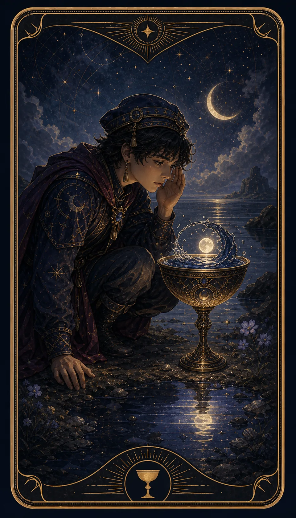 Ilustración celestial original de Mythborn para la carta Sota de Copas.